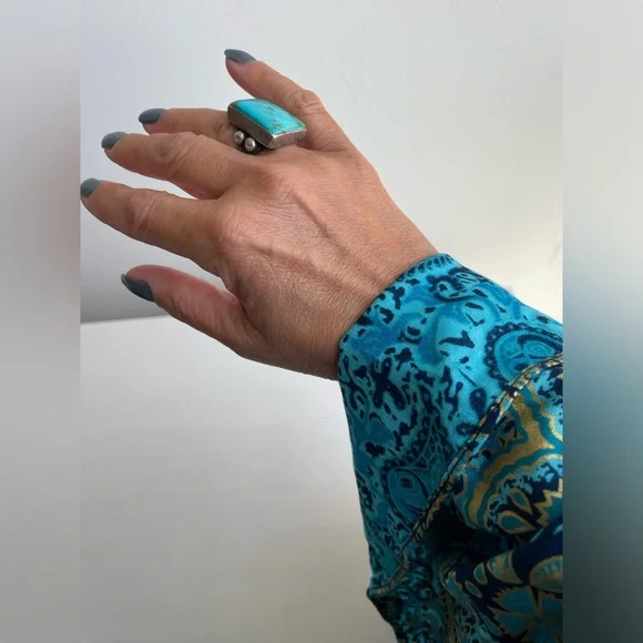 Designer turquoise solid sterling silver ring - Picture 5 of 13